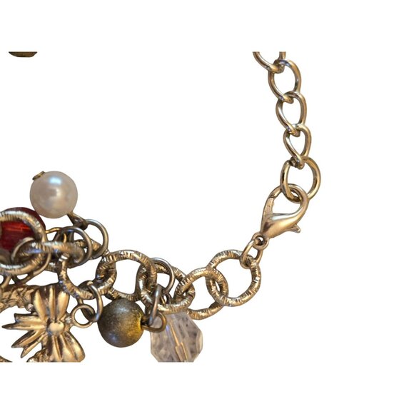 Vintage Gold-Tone  Christmas Charm Bracelet Festive Beads Crystals  Holiday Char - Picture 5 of 6